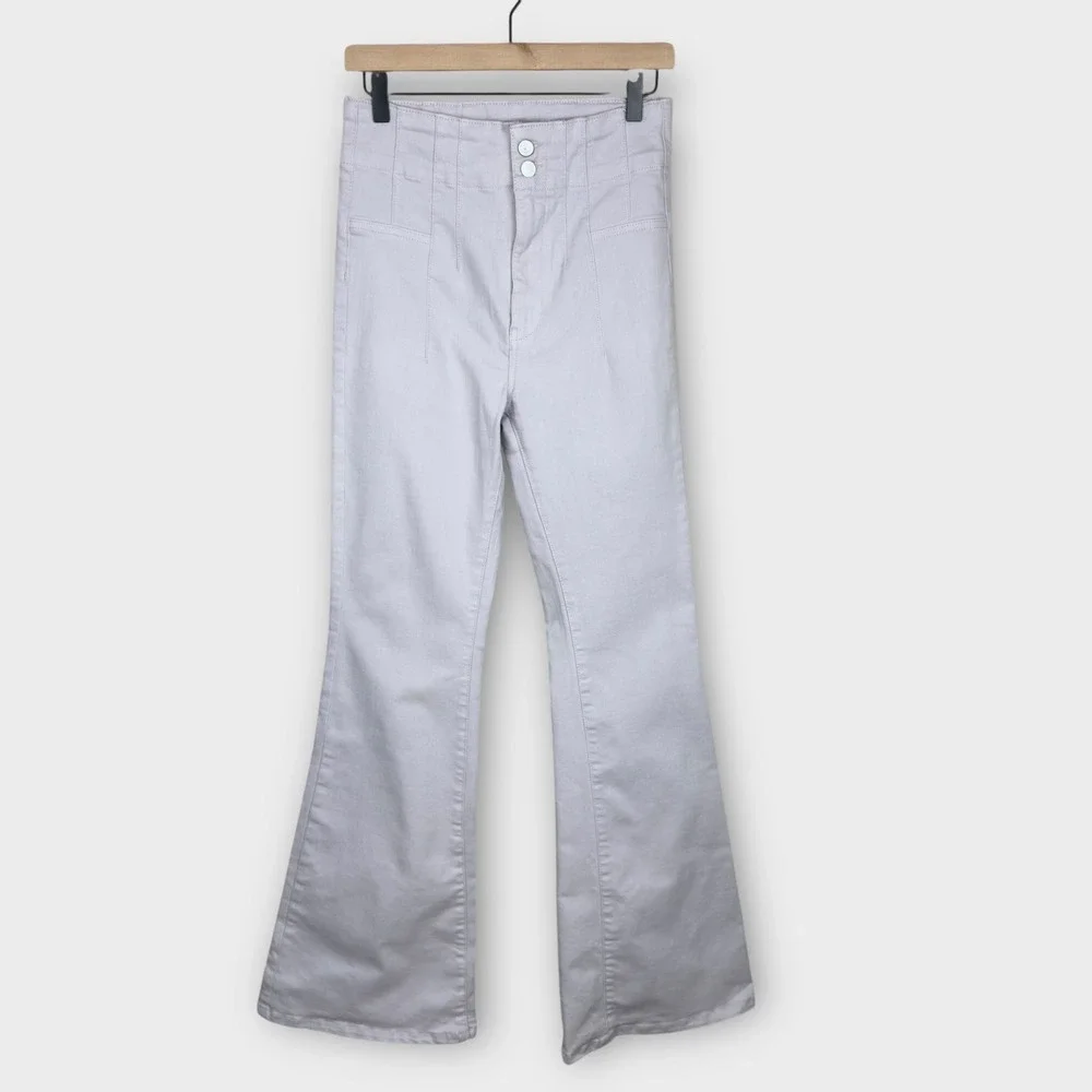 We The Free Jayde Flare Jeans Women 28 Lavender Grey Super High Rise Bell Bottom
